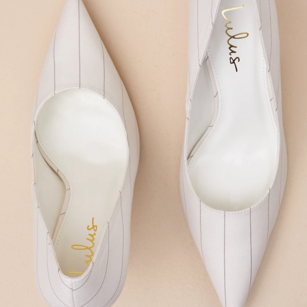 Lulu's White Pinstripe Heels - Picture 3 of 6